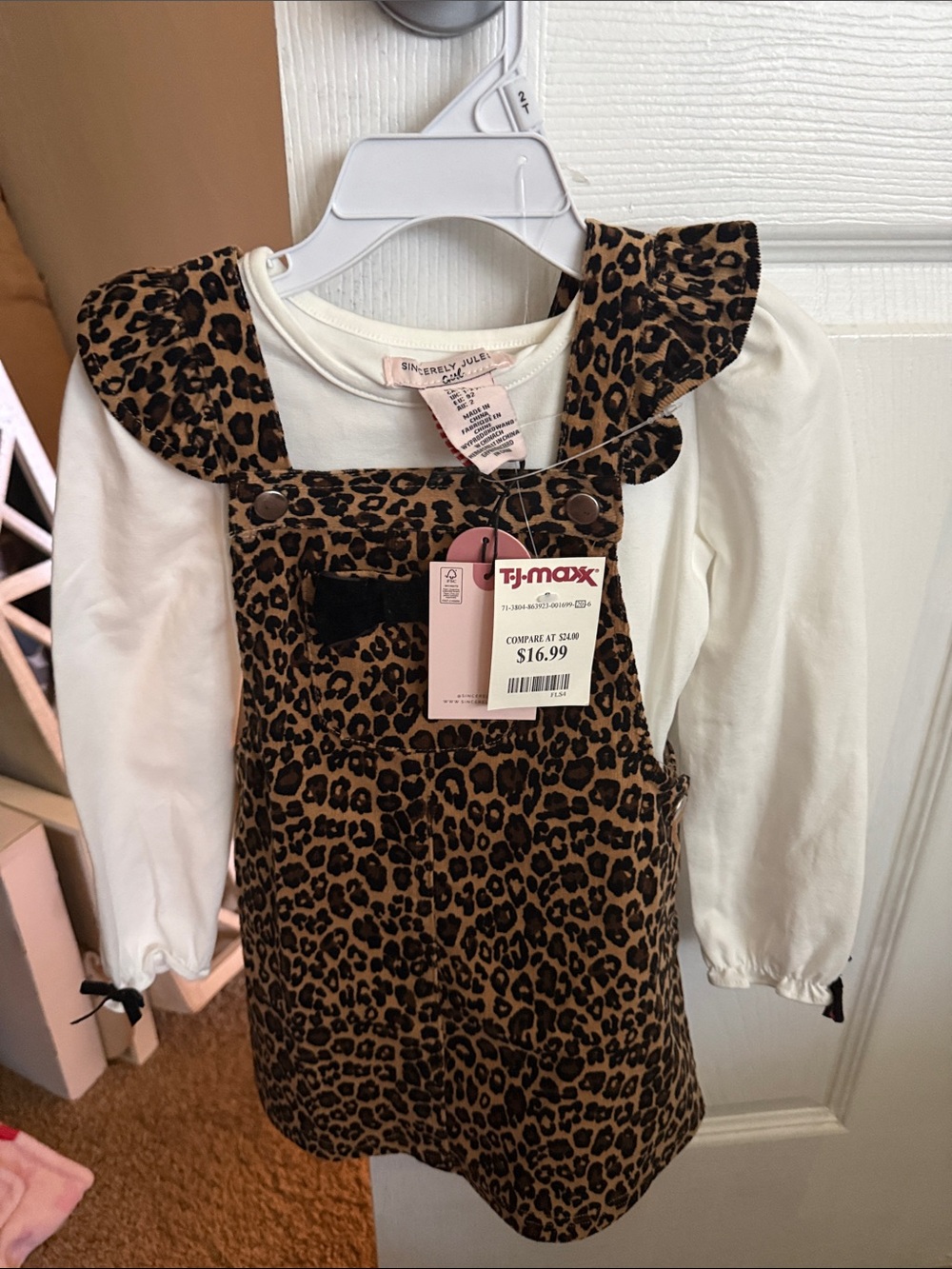 Sincerely Jules Leopard Print Pinafore Dress with Cream Top